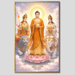 Hoa Nghiêm Tam Thánh | Tranh hộp đèn cao cấp | Mã tranh 1295 | Tranh TÂM