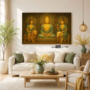 Hoa Nghiêm Tam Thánh | Tranh hộp đèn cao cấp | Mã tranh 1301 | Tranh TÂM - Ảnh 3
