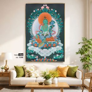 Alternative view of Đức Lục Độ Mẫu (Tara Xanh) | Tranh hộp đèn cao cấp | Mã tranh 1309 | Tranh TÂM