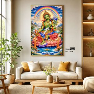 Đức Lục Độ Mẫu (Tara Xanh) | Tranh hộp đèn cao cấp | Mã tranh 1313 | Tranh TÂM - Ảnh 3
