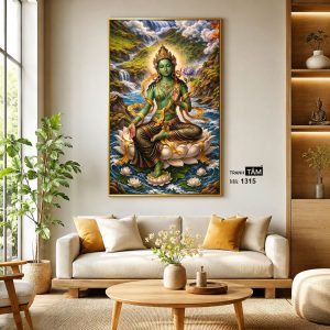 Đức Lục Độ Mẫu (Tara Xanh) | Tranh hộp đèn cao cấp | Mã tranh 1315 | Tranh TÂM - Ảnh 3