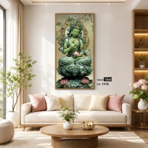 Đức Lục Độ Mẫu (Tara Xanh) | Tranh hộp đèn cao cấp | Mã tranh 1318 | Tranh TÂM - Ảnh 3