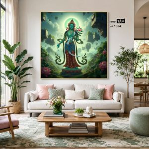 Đức Lục Độ Mẫu (Tara Xanh) | Tranh hộp đèn cao cấp | Mã tranh 1324 | Tranh TÂM - Ảnh 4