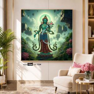 Đức Lục Độ Mẫu (Tara Xanh) | Tranh hộp đèn cao cấp | Mã tranh 1324 | Tranh TÂM - Ảnh 3