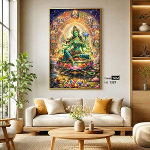 Đức Lục Độ Mẫu (Tara Xanh) | Tranh hộp đèn cao cấp | Mã tranh 1327 | Tranh TÂM - Ảnh 3