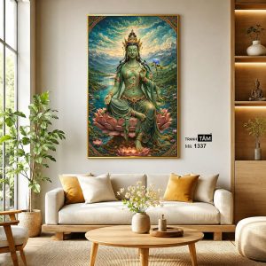 Đức Lục Độ Mẫu (Tara Xanh) | Tranh hộp đèn cao cấp | Mã tranh 1337 | Tranh TÂM - Ảnh 3