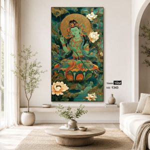 Đức Lục Độ Mẫu (Tara Xanh) | Tranh hộp đèn cao cấp | Mã tranh 1343 | Tranh TÂM - Ảnh 4