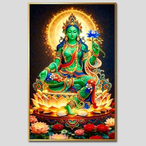 Đức Lục Độ Mẫu (Tara Xanh) | Tranh hộp đèn cao cấp | Mã tranh 1350 | Tranh TÂM