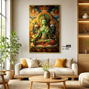 Đức Lục Độ Mẫu (Tara Xanh) | Tranh hộp đèn cao cấp | Mã tranh 1353 | Tranh TÂM - Ảnh 3