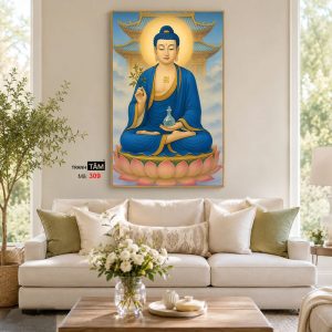 Phật Dược Sư (Dược Sư Lưu Ly Quang Như Lai) | Tranh hộp đèn cao cấp | Mã tranh 309 | Tranh TÂM - Ảnh 4