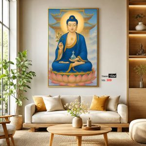 Phật Dược Sư (Dược Sư Lưu Ly Quang Như Lai) | Tranh hộp đèn cao cấp | Mã tranh 309 | Tranh TÂM - Ảnh 3