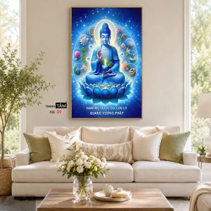 Phật Dược Sư (Dược Sư Lưu Ly Quang Như Lai) | Tranh hộp đèn cao cấp | Mã tranh 31 | Tranh TÂM - Ảnh 4