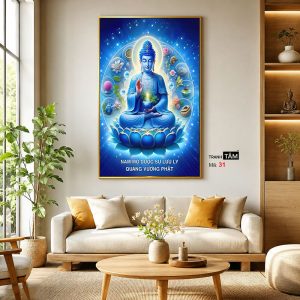 Phật Dược Sư (Dược Sư Lưu Ly Quang Như Lai) | Tranh hộp đèn cao cấp | Mã tranh 31 | Tranh TÂM - Ảnh 3