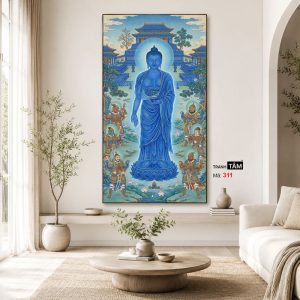 Phật Dược Sư (Dược Sư Lưu Ly Quang Như Lai) | Tranh hộp đèn cao cấp | Mã tranh 311 | Tranh TÂM - Ảnh 3