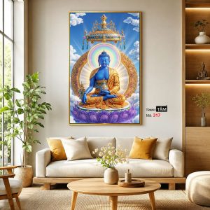 Phật Dược Sư (Dược Sư Lưu Ly Quang Như Lai) | Tranh hộp đèn cao cấp | Mã tranh 317 | Tranh TÂM - Ảnh 3