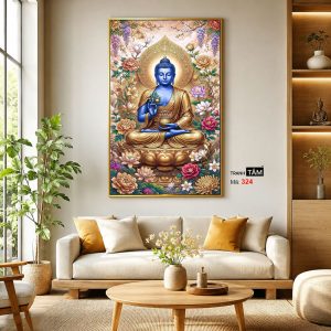 Phật Dược Sư (Dược Sư Lưu Ly Quang Như Lai) | Tranh hộp đèn cao cấp | Mã tranh 324 | Tranh TÂM - Ảnh 3