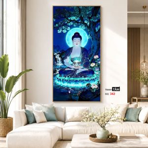 Alternative view of Phật Dược Sư (Dược Sư Lưu Ly Quang Như Lai) | Tranh hộp đèn cao cấp | Mã tranh 342 | Tranh TÂM