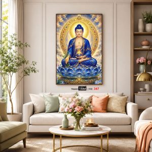 Phật Dược Sư (Dược Sư Lưu Ly Quang Như Lai) | Tranh hộp đèn cao cấp | Mã tranh 347 | Tranh TÂM - Ảnh 5