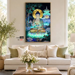 Phật Dược Sư (Dược Sư Lưu Ly Quang Như Lai) | Tranh hộp đèn cao cấp | Mã tranh 357 | Tranh TÂM - Ảnh 4