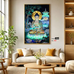 Phật Dược Sư (Dược Sư Lưu Ly Quang Như Lai) | Tranh hộp đèn cao cấp | Mã tranh 357 | Tranh TÂM - Ảnh 3