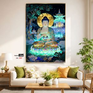 Alternative view of Phật Dược Sư (Dược Sư Lưu Ly Quang Như Lai) | Tranh hộp đèn cao cấp | Mã tranh 357 | Tranh TÂM