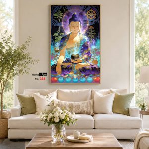 Phật Dược Sư (Dược Sư Lưu Ly Quang Như Lai) | Tranh hộp đèn cao cấp | Mã tranh 358 | Tranh TÂM - Ảnh 4