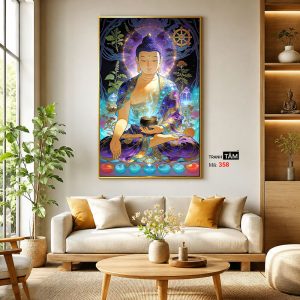 Phật Dược Sư (Dược Sư Lưu Ly Quang Như Lai) | Tranh hộp đèn cao cấp | Mã tranh 358 | Tranh TÂM - Ảnh 3