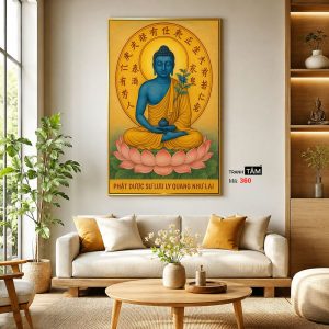 Phật Dược Sư (Dược Sư Lưu Ly Quang Như Lai) | Tranh hộp đèn cao cấp | Mã tranh 360 | Tranh TÂM - Ảnh 3