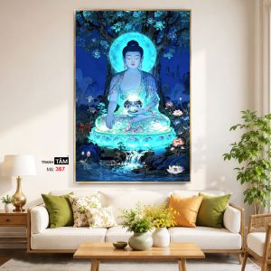 Alternative view of Phật Dược Sư (Dược Sư Lưu Ly Quang Như Lai) | Tranh hộp đèn cao cấp | Mã tranh 367 | Tranh TÂM