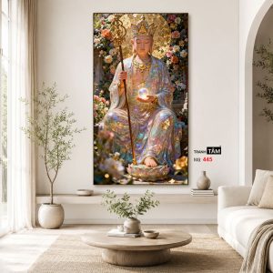 Địa Tạng Vương Bồ Tát | Tranh hộp đèn cao cấp | Mã tranh 445 | Tranh TÂM - Ảnh 4