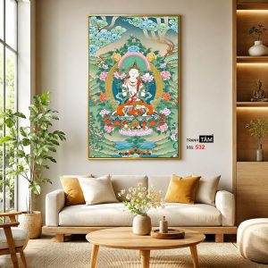 Đức Bạch Độ Mẫu (Đức Tara Trắng) | Tranh hộp đèn cao cấp | Mã tranh 532 | Tranh TÂM - Ảnh 3