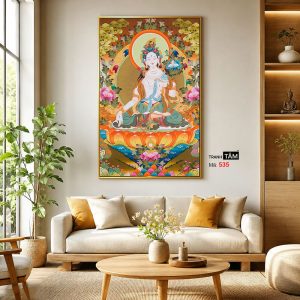 Đức Bạch Độ Mẫu (Đức Tara Trắng) | Tranh hộp đèn cao cấp | Mã tranh 535 | Tranh TÂM - Ảnh 3