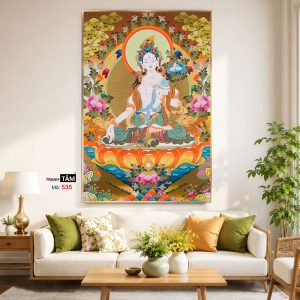 Alternative view of Đức Bạch Độ Mẫu (Đức Tara Trắng) | Tranh hộp đèn cao cấp | Mã tranh 535 | Tranh TÂM