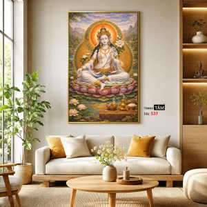 Đức Bạch Độ Mẫu (Đức Tara Trắng) | Tranh hộp đèn cao cấp | Mã tranh 537 | Tranh TÂM - Ảnh 3