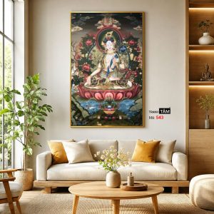 Đức Bạch Độ Mẫu (Đức Tara Trắng) | Tranh hộp đèn cao cấp | Mã tranh 543 | Tranh TÂM - Ảnh 3