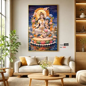 Đức Bạch Độ Mẫu (Đức Tara Trắng) | Tranh hộp đèn cao cấp | Mã tranh 548 | Tranh TÂM - Ảnh 3