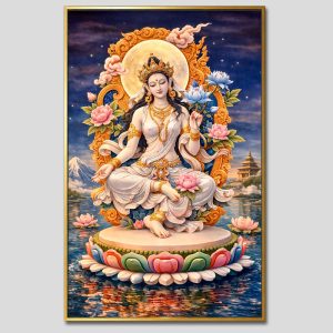 Đức Bạch Độ Mẫu (Đức Tara Trắng) | Tranh hộp đèn cao cấp | Mã tranh 548 | Tranh TÂM