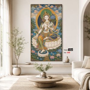 Đức Bạch Độ Mẫu (Đức Tara Trắng) | Tranh hộp đèn cao cấp | Mã tranh 549 | Tranh TÂM - Ảnh 4