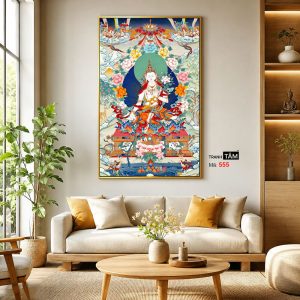 Đức Bạch Độ Mẫu (Đức Tara Trắng) | Tranh hộp đèn cao cấp | Mã tranh 555 | Tranh TÂM - Ảnh 3