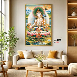 Đức Bạch Độ Mẫu (Đức Tara Trắng) | Tranh hộp đèn cao cấp | Mã tranh 557 | Tranh TÂM - Ảnh 3