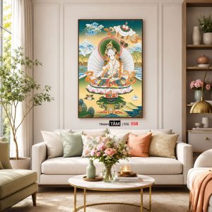Đức Bạch Độ Mẫu (Đức Tara Trắng) | Tranh hộp đèn cao cấp | Mã tranh 558 | Tranh TÂM - Ảnh 5