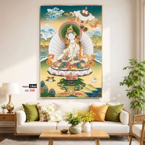 Alternative view of Đức Bạch Độ Mẫu (Đức Tara Trắng) | Tranh hộp đèn cao cấp | Mã tranh 558 | Tranh TÂM