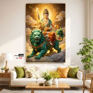 Alternative view of Văn Thù Sư Lợi Bồ Tát | Tranh hộp đèn cao cấp | Mã tranh 869 | Tranh TÂM