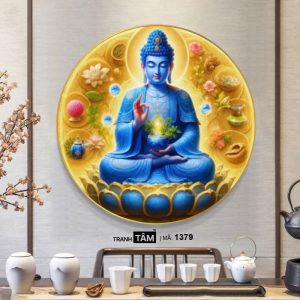 Alternative view of Phật Dược Sư (Dược Sư Lưu Ly Quang Như Lai) | Tranh hộp đèn cao cấp | Mã tranh 1379 | Tranh TÂM